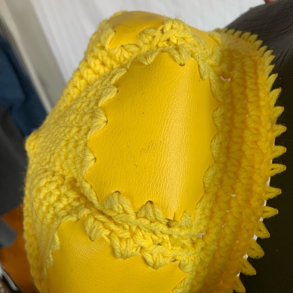 Unique Black & Yellow Crochet Faux Leather Bucket Hat - Picture 7 of 8